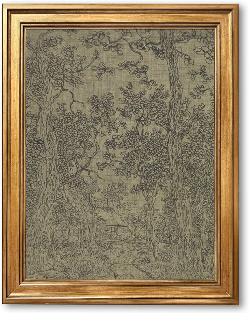 Gold Framed Antique Textile Landscape Sketch Wall Art Painting Moody Vintage Drawing Print Rustic... | Amazon (US)