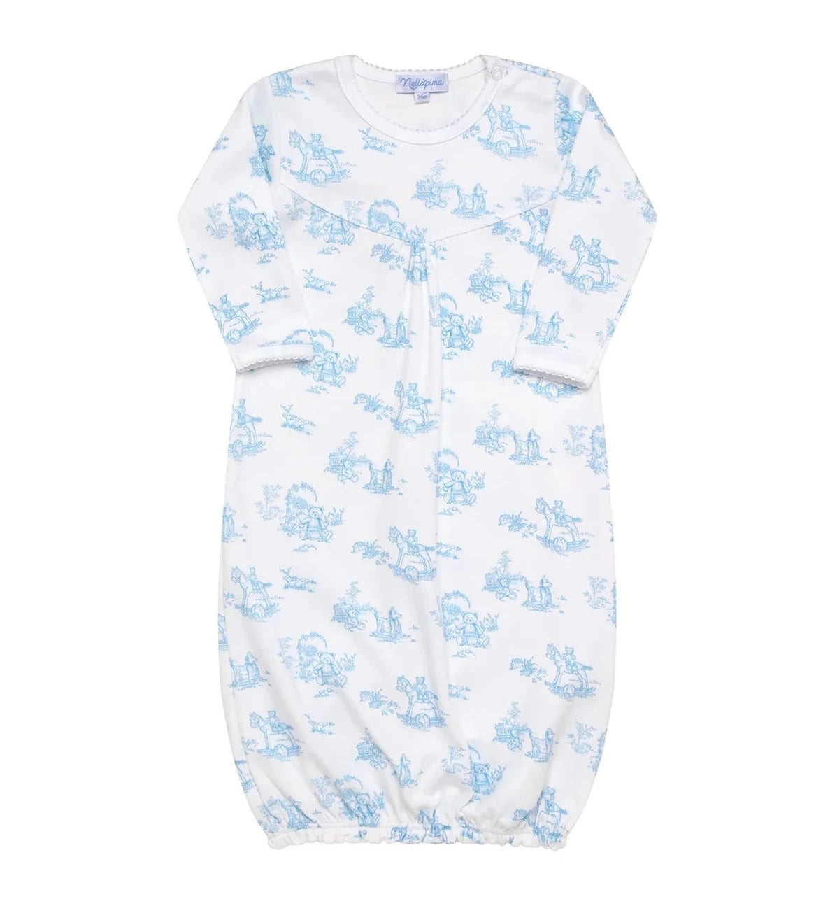Nellapima Teddy Bear Toile Baby Gown - Blue | JoJo Mommy