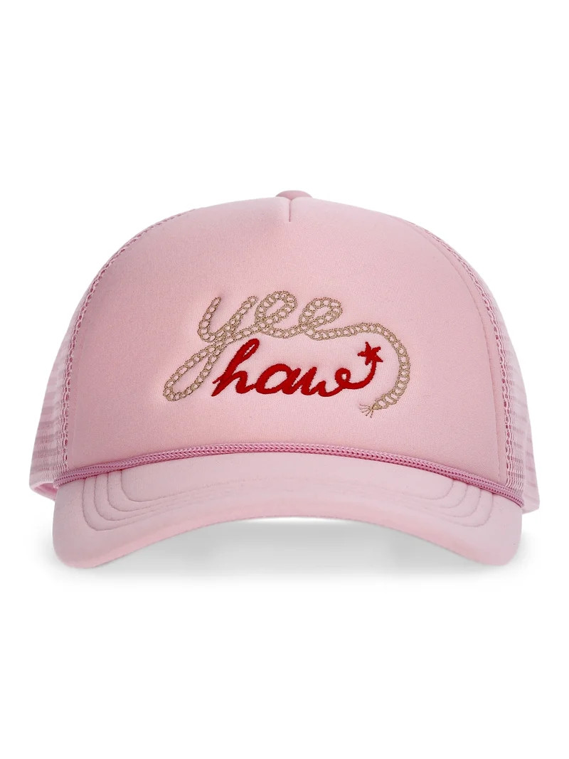 No Boundaries Embroidered Graphic Trucker Hat, Women's, Pink | Walmart (US)