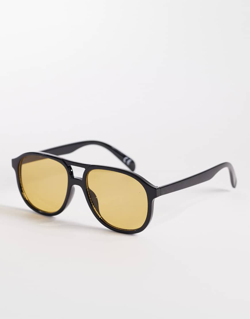 ASOS DESIGN aviator sunglasses with brown lens-Yellow | ASOS (Global)