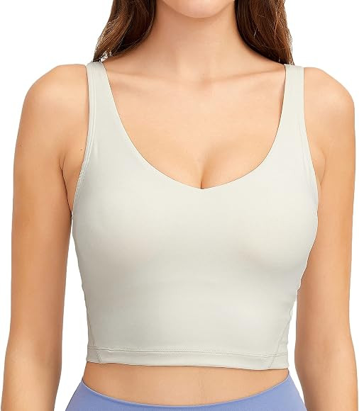 Lemedy Women Sports Bra Longline Crop Tank Top Padded Workout Running Yoga | Amazon (US)