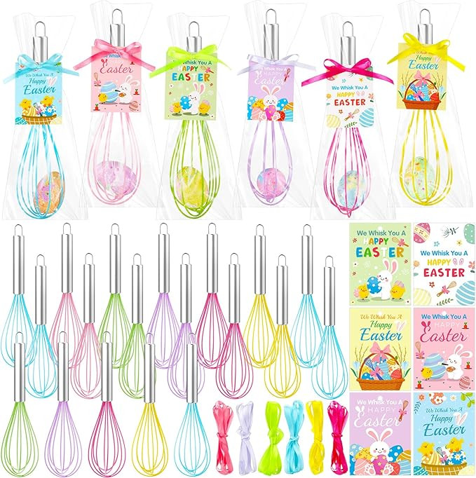 24 Sets 10 Inch Easter Whisks Gifts for Kids Home Baking Sets Includes Colored Whisks, Greeting C... | Amazon (US)