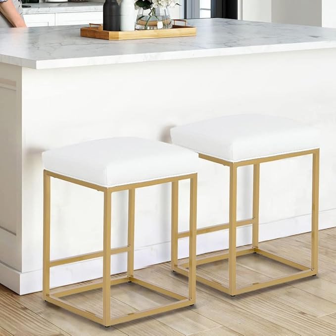 MAISON ARTS White & Gold Counter Height 24" Bar Stools Set of 2 for Kitchen Counter Modern Barsto... | Amazon (US)