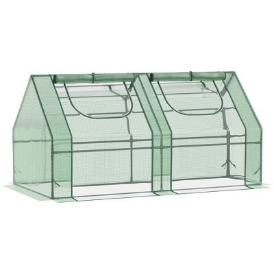 Outsunny 6' x 3' x 3' Portable Greenhouse, Garden Hot House with Two PE/PVC Covers, Steel Frame and 2 Roll Up Windows, Green | Target