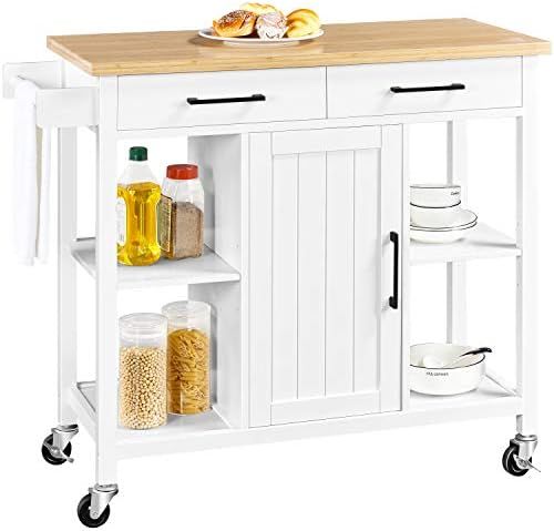 Yaheetech Kitchen Island on Lockable Wheels with 2 Storage Drawers & Bamboo Countertop, Kitchen T... | Amazon (US)