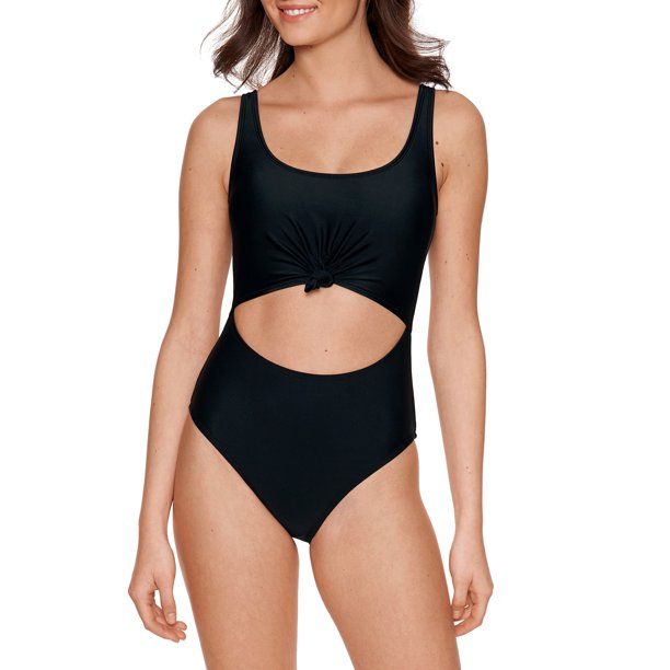 No Boundaries Juniors Rich Black Knot Front One Piece Swimsuit - Walmart.com | Walmart (US)