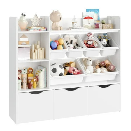 Homfa Kids Bookcase with 6 Storage Bins, Multi-Purpose Toy Organizers Bookshelf with 3 Drawers for Bedroom Nursery Playroom, White | Walmart (US)