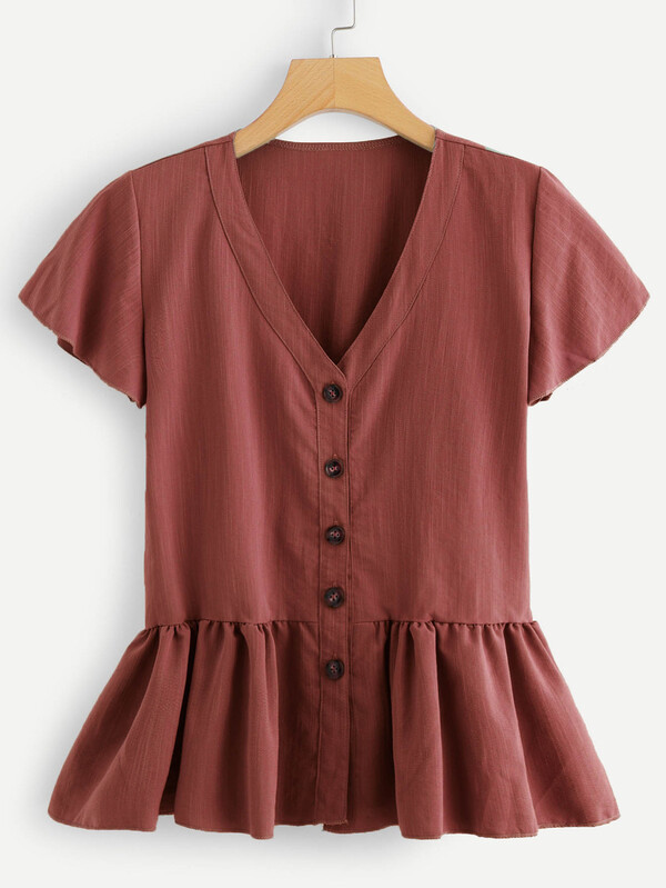 Button Through Peplum Top | SHEIN