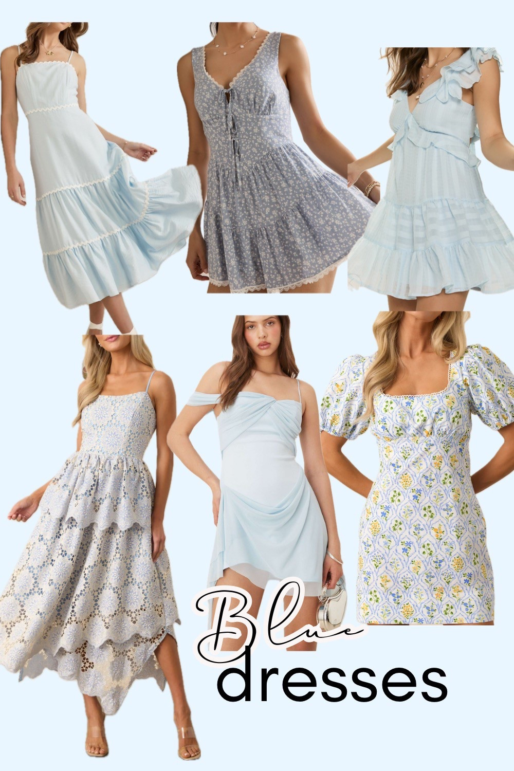 Blue spring and summer dresses 🦋

Spring style, spring outfit, spring dress, summer style, summer outfit, sun dress, maxi dress, midi dress, mini dress, striped dress, swing dress, halter dress, floral dress, ruffle dress, tie dress, bow dress, graduation dress, Mother's Day dress, lulus dress, girly dress, coquette dress, blue dress, wedding guest dress 

#LTKFindsUnder50 #LTKWedding #LTKSeasonal