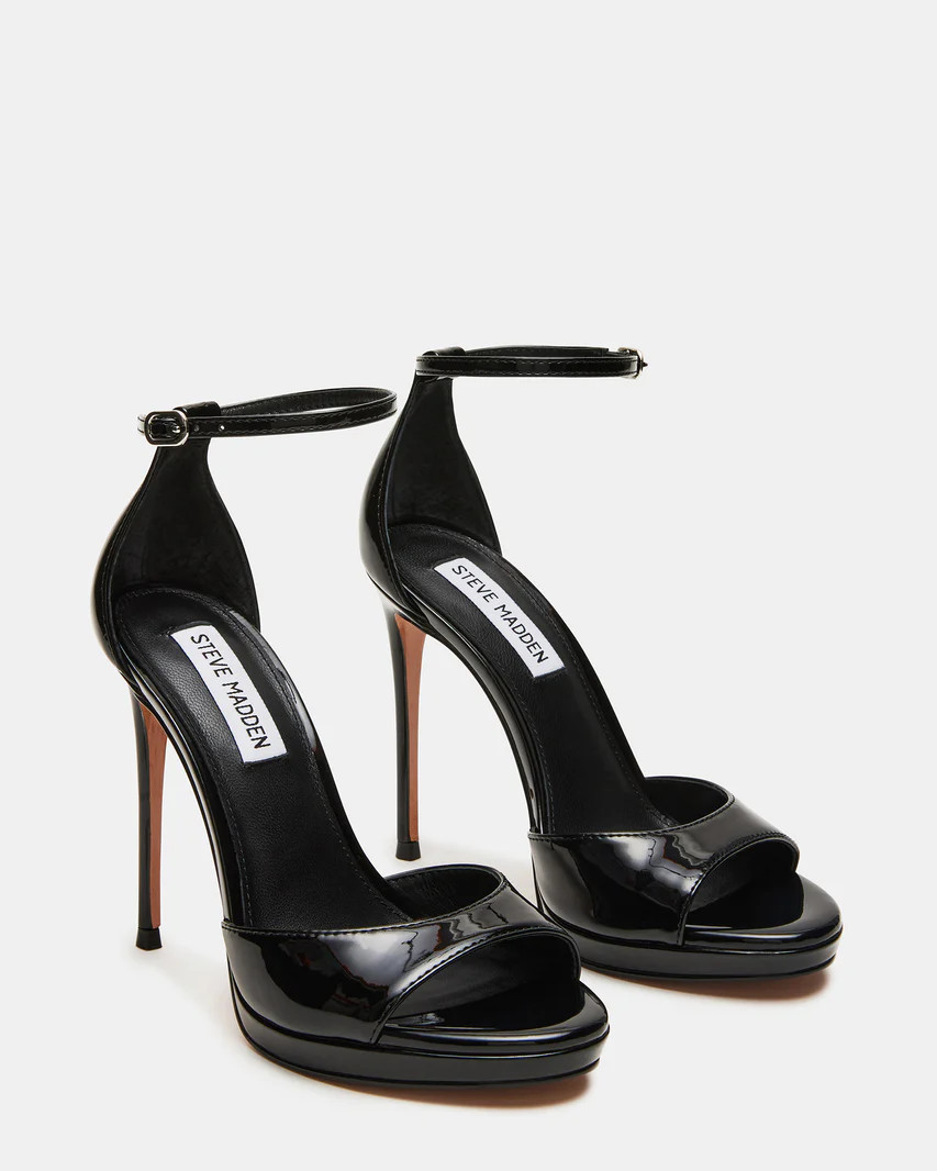 WILEY Black Patent Open Toe Stiletto Heel | Women's Heels | Steve Madden (US)