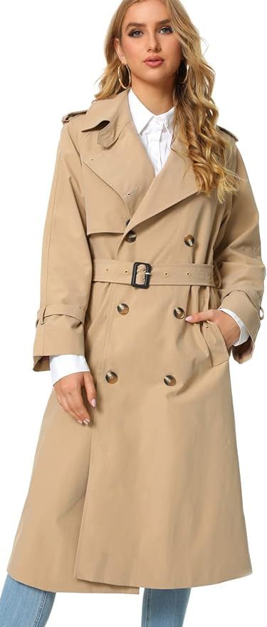VANGULL Women's Double Breasted Trench Coat Water Resistant Jacket Classic Belted Lapel Overcoat | Amazon (US)