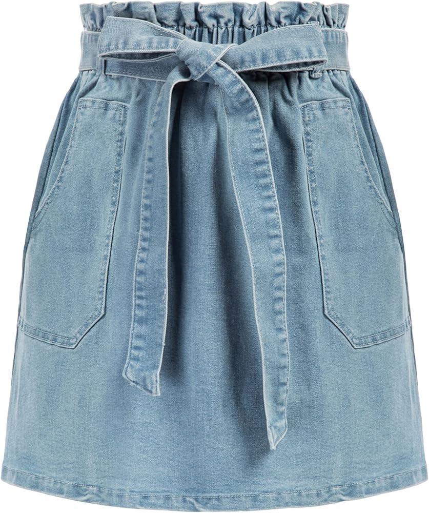 KANCY KOLE Women's Casual High Waist A Line Skirt Paper Bag Elastic Waist Short Skirt with Pocket... | Amazon (US)