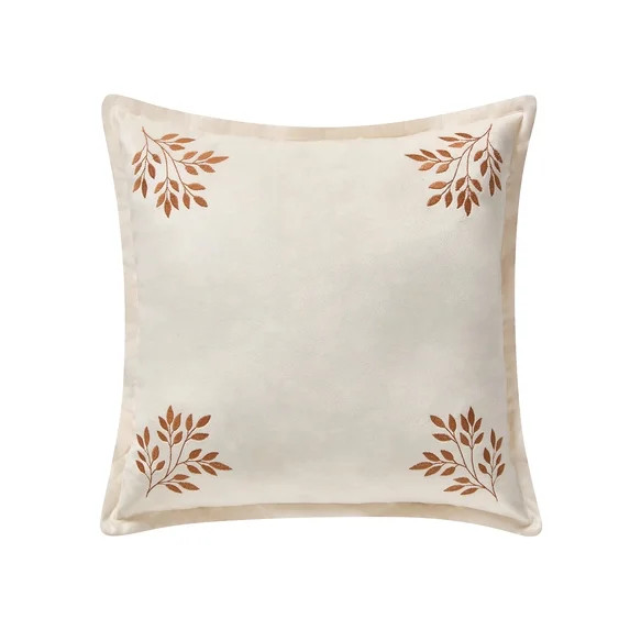 My Texas House 18 in x 18 in Ivory Embroidered Leaves Velvet Decorative Pillow | Walmart (US)