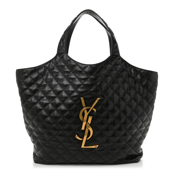 Lambskin Quilted Maxi Icare Shopping Tote Black | FASHIONPHILE (US)