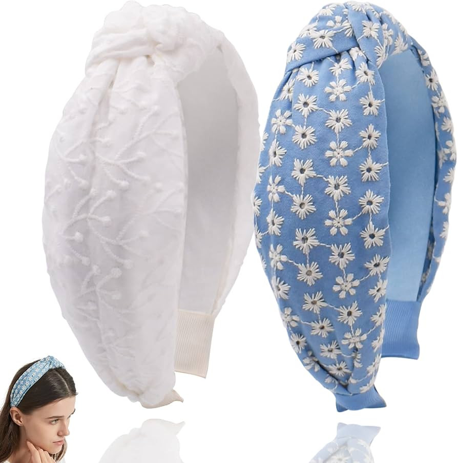 BEGOOD Headbands for Women Embroidery Knotted Headband White Hairband Fashion Top Knot Hairbands ... | Amazon (US)
