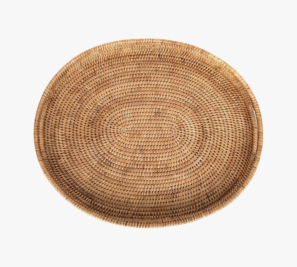 Tava Handwoven Rattan Oval Serving Tray | Pottery Barn (US)