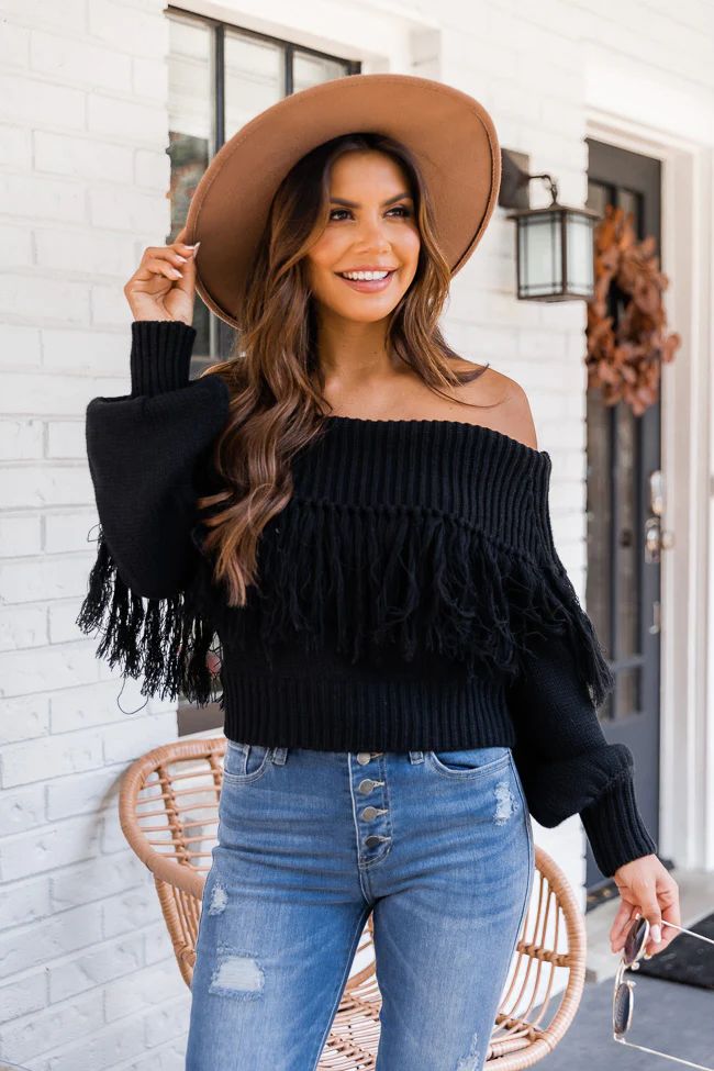 Go Your Own Way Black Fringe Sweater | The Pink Lily Boutique