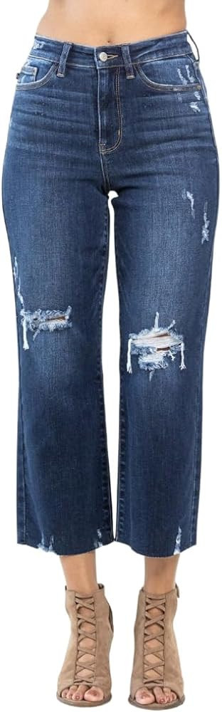 Judy Blue High Waist Destroy Crop Wide Leg | Amazon (US)