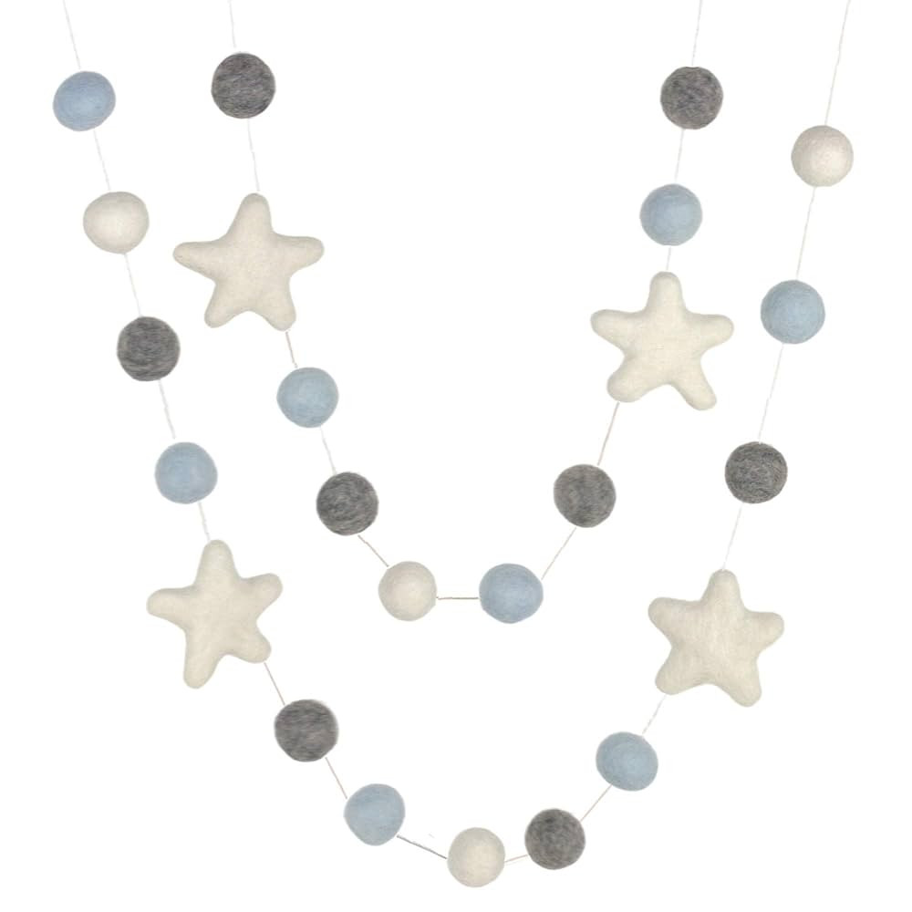 Felt Ball and Star Garland- Ice Blue, Gray, White- 1" (2.5 cm) Wool Felt Balls | Amazon (US)