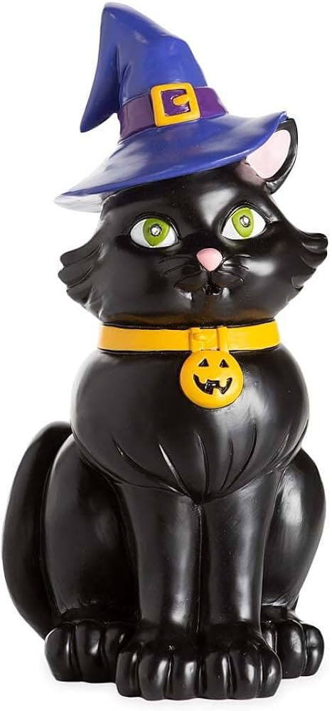 Plow & Hearth Indoor/Outdoor Lighted Black Cat Shorty Halloween Statue with Witch Hat and Jack-O-... | Amazon (US)
