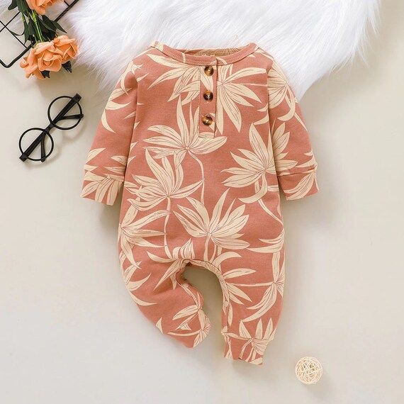 100% Cotton Graphicfloral Print Baby Long-sleeve Jumpsuit | Etsy | Etsy (US)