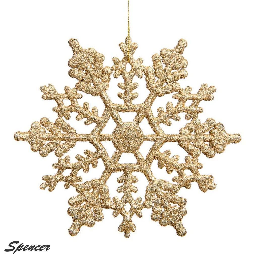 Spencer 4 inch Pack of 12 Gold Glitter Snowflake Christmas Ornaments Xmas Tree Hanging Decoration... | Walmart (US)