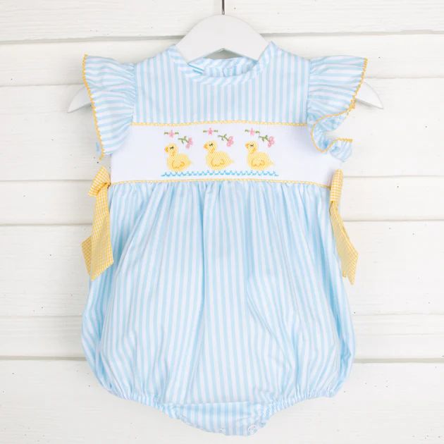 Baby Chick Smocked Bubble Turquoise Stripe | Classic Whimsy