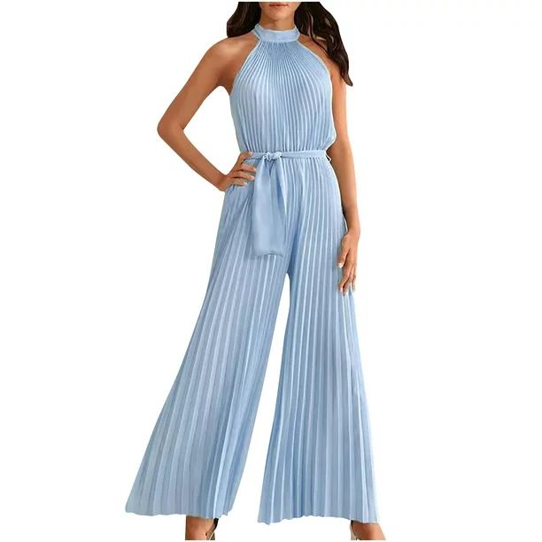 Voncos Summer Pants for Women- Fashion Women Summer Casual Sexy Short Sleeve Solid Color Wide Leg... | Walmart (US)