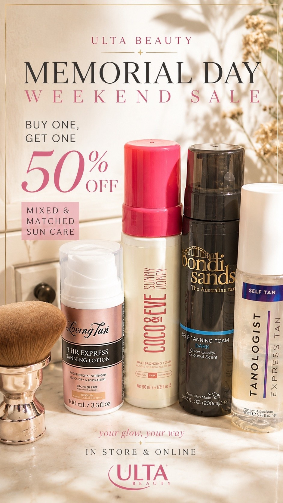 The Ulta MDW sale is GOOD 👏🏼 Buy one, get one 50% off mixed + matched sun care and I’m stocking up on all my tanning favorites before summer ☀️🤍 

Coco & Eve Sunny Honey is one of my holy grails for the prettiest glow.

ulta sale, memorial day weekend sale, self tanner, coco and eve, tanning favorites, ulta beauty finds, summer beauty, bronzing foam, sun kissed glow, beauty deals, vacation prep, tanning routine, luxe beauty find