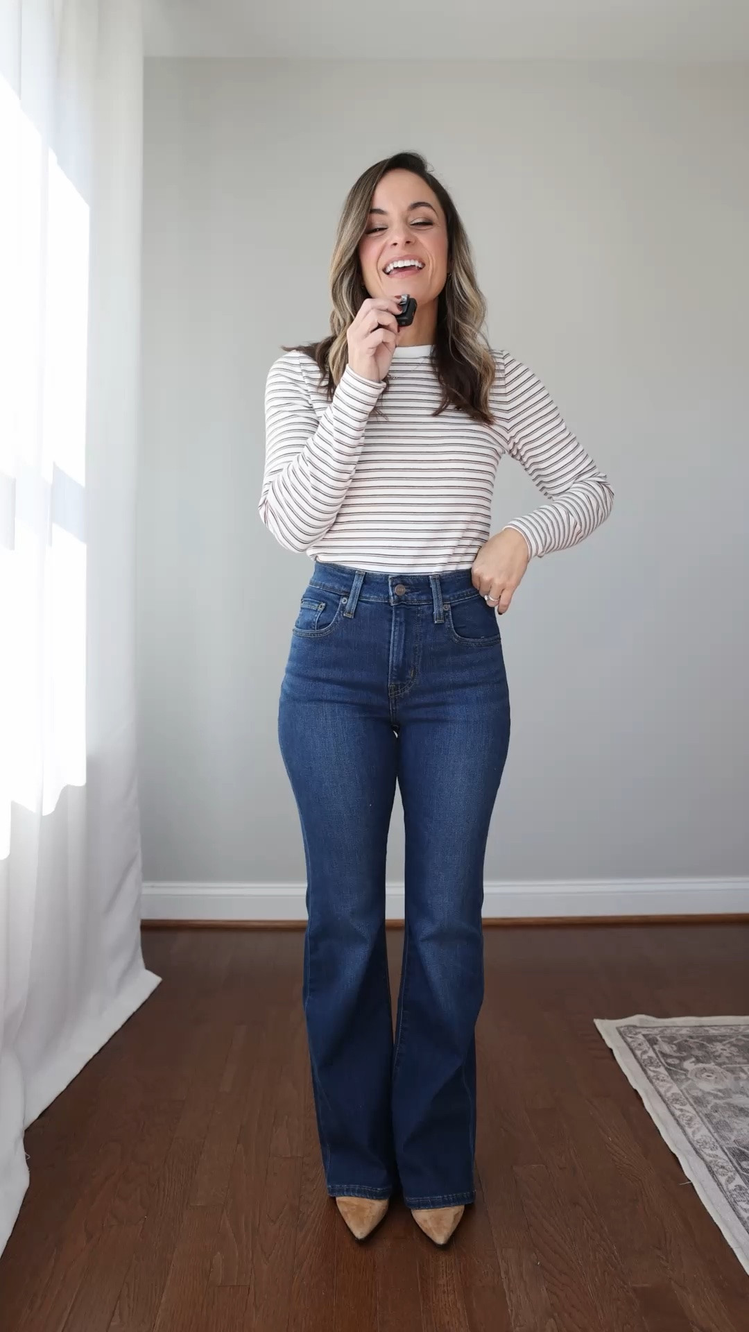A pair of high rise flare jeans from @Levis they look great with a pair of heels! #LevisLTKPartner

The 726 High Rise Flare jeans from Levi’s are a high stretch pair of jeans. I sized up for more room at the hips and thighs. They have a 10 ¼” rise and come in inseam options starting at 30”. I’m wearing the 30” inseam with a heel. 

Jeans: 25 x 30” in Eternal Indigo Wash 
Top: xs

#LTKPetite