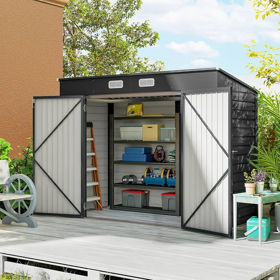 Outsunny 8 x 4FT Outdoor Storage Shed, Galvanized Metal Garden Shed, Waterproof Tool Shed with 2 ... | Amazon (CA)