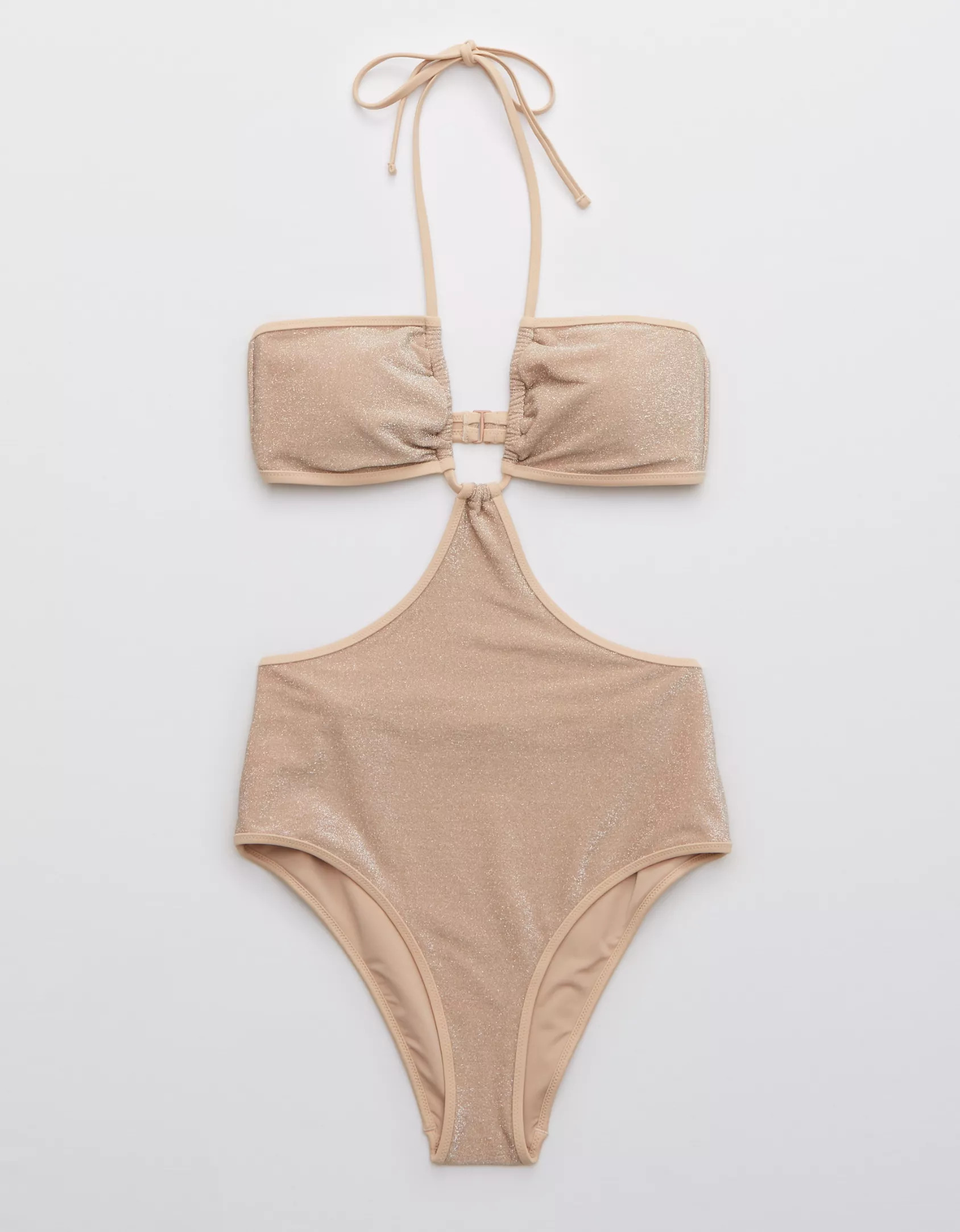 Aerie Shine Cutout Halter One Piece Swimsuit | American Eagle Outfitters (US & CA)