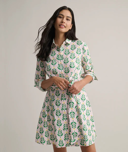 Stretch Cotton Block Print Evelina Shirt Dress | UNTUCKit (US)