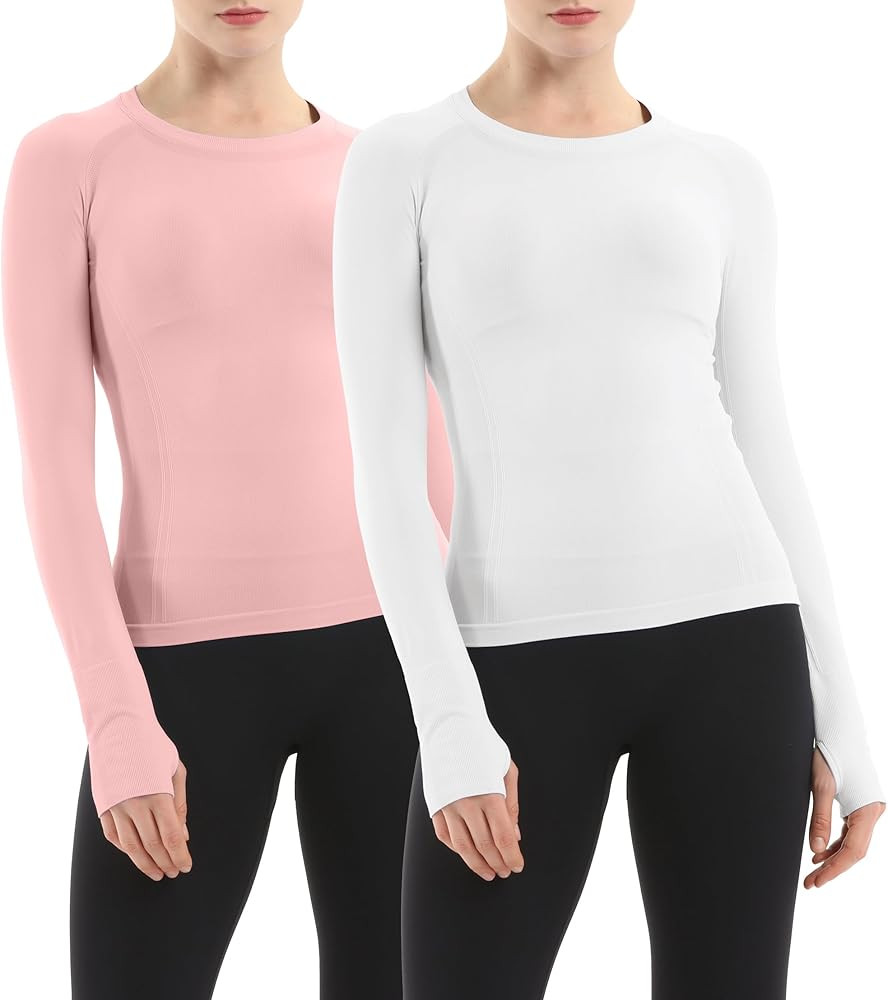 MathCat Seamless Workout Shirts for Women Long Sleeve Yoga Running Shirt Breathable Athletic Tops... | Amazon (US)
