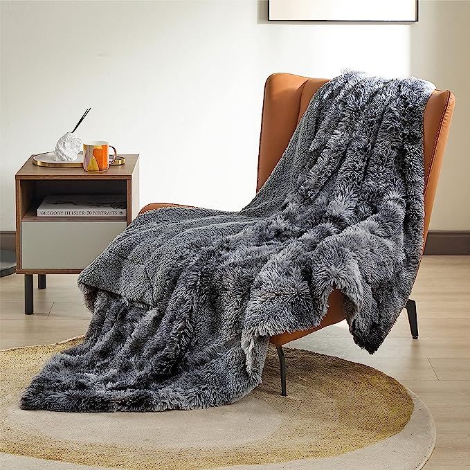 Bedsure Faux Fur Throw Blanket Grey - Tie-dye Fuzzy Fluffy Super Soft Furry Plush Decorative Comf... | Amazon (US)