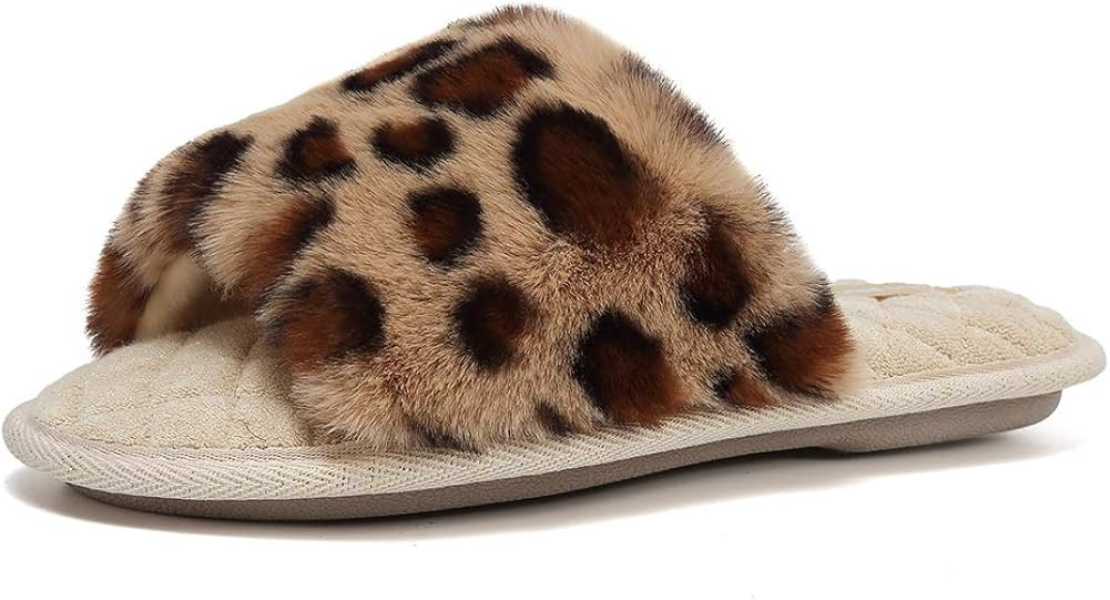 FANTURE Women's Furry Faux Fur Slippers Cozy Memory Foam House Slippers Soft Comfy Flat Slide San... | Amazon (US)