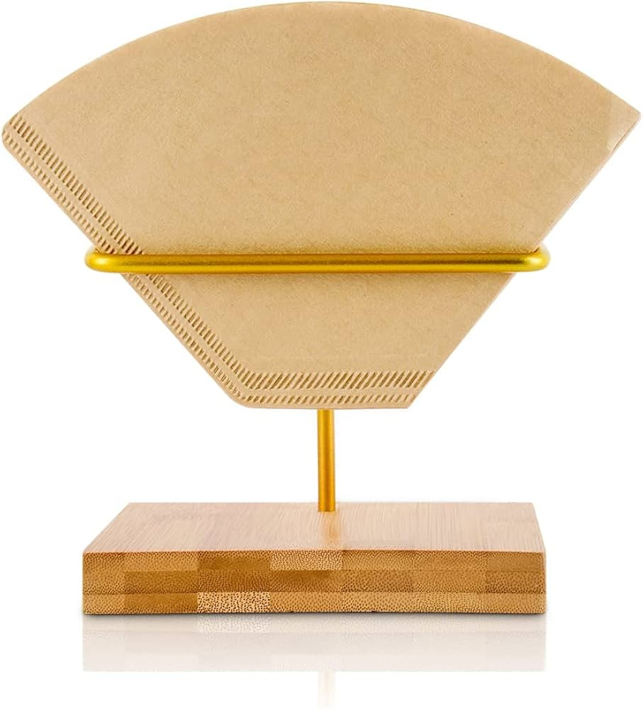 Cone Coffee Filter Holder Storage - Bamboo Base with Gold Metal Rack Pour Over V60 & Cone #4 #3 #... | Amazon (US)