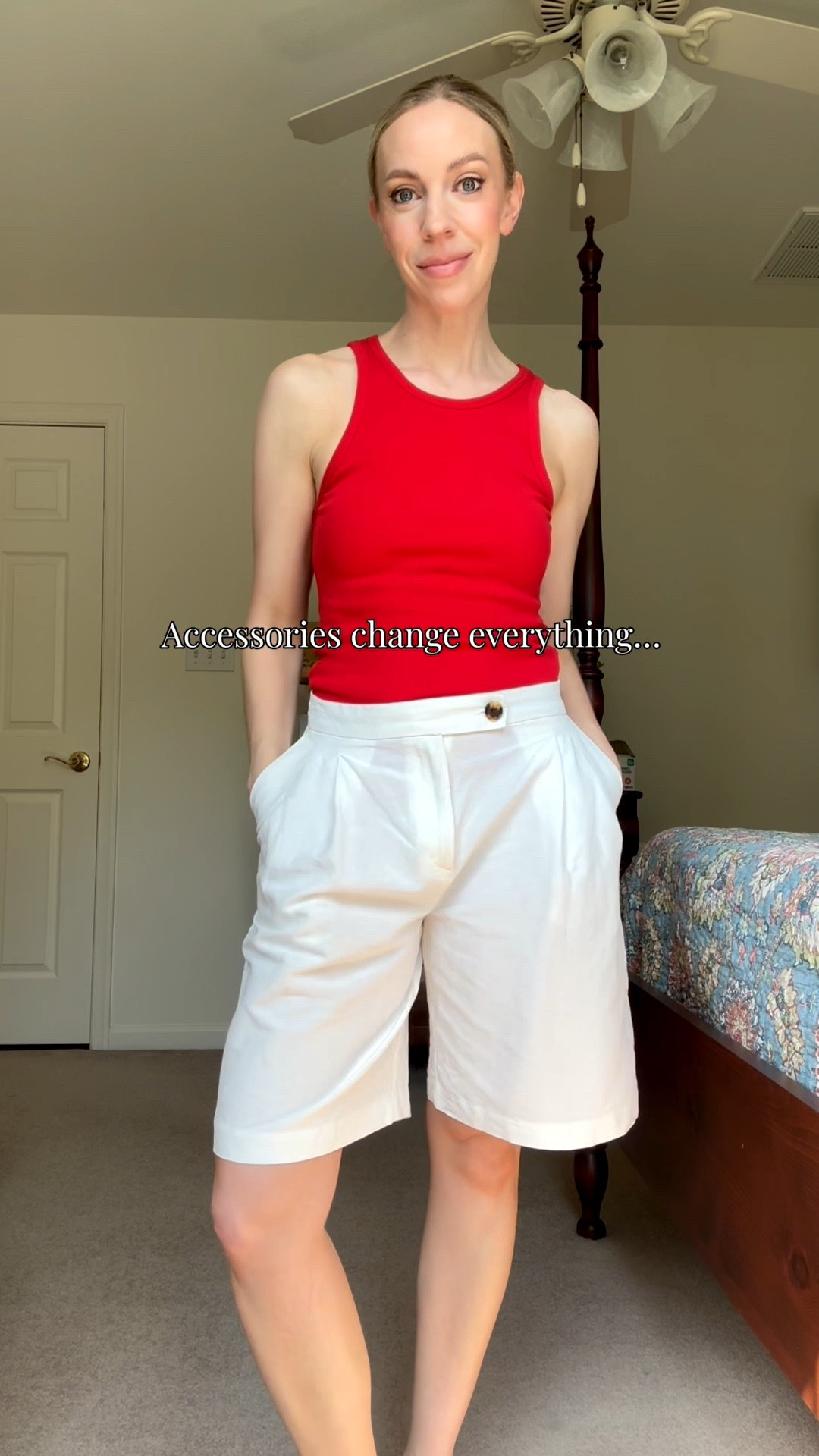 Summer vacation outfits featuring the same red tank and white linen bermuda shorts - on sale this weekend

#LTKSaleAlert #LTKTravel #LTKOver40