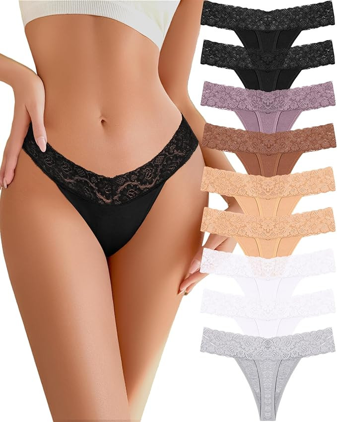 READY TO LOVE Cotton Underwear for Women Lace Sexy Soft Thongs Low Rise T-Back Lingerie Stretchy ... | Amazon (US)