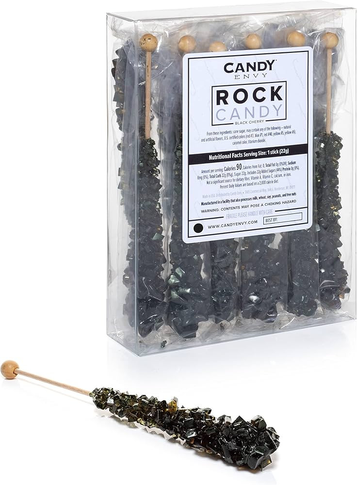 Black Rock Candy Crystal Sticks - Black Cherry Flavored - 12 Indiv. Wrapped | Amazon (US)