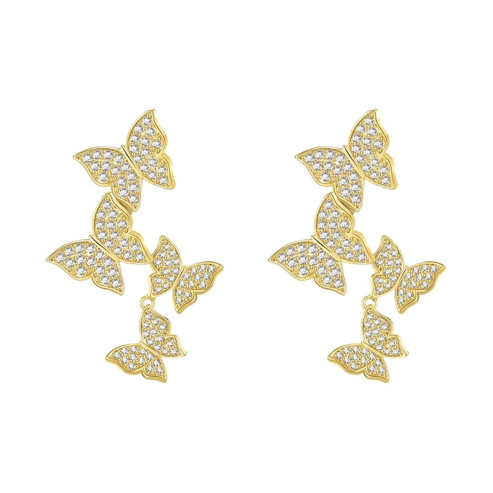 Butterfly Earring Necklace Bracelet Set - 14K Gold Plated Dainty Butterfly Jewelry Set with Cubic... | Amazon (US)