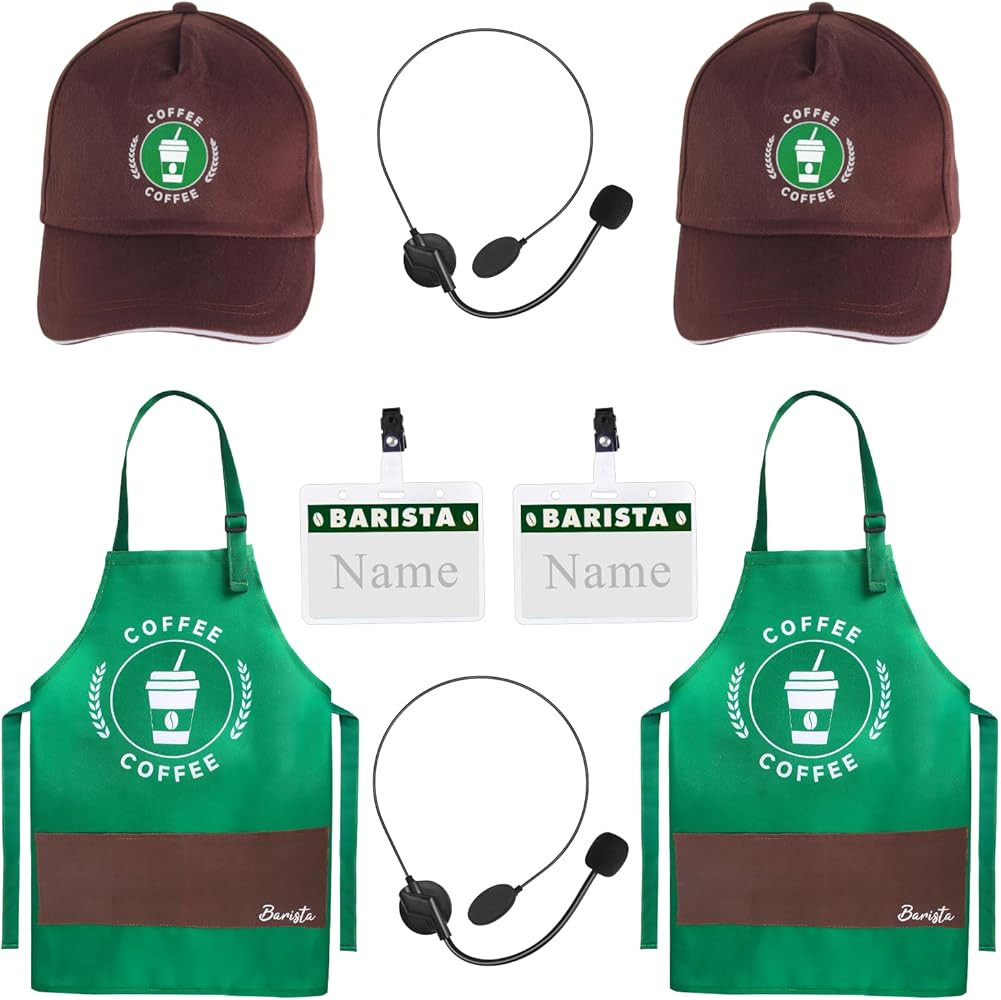 Kyson Halloween Barista Costume for Couples 2 Pack Of Green Arons and Cap Café Attendant Uniform... | Amazon (US)