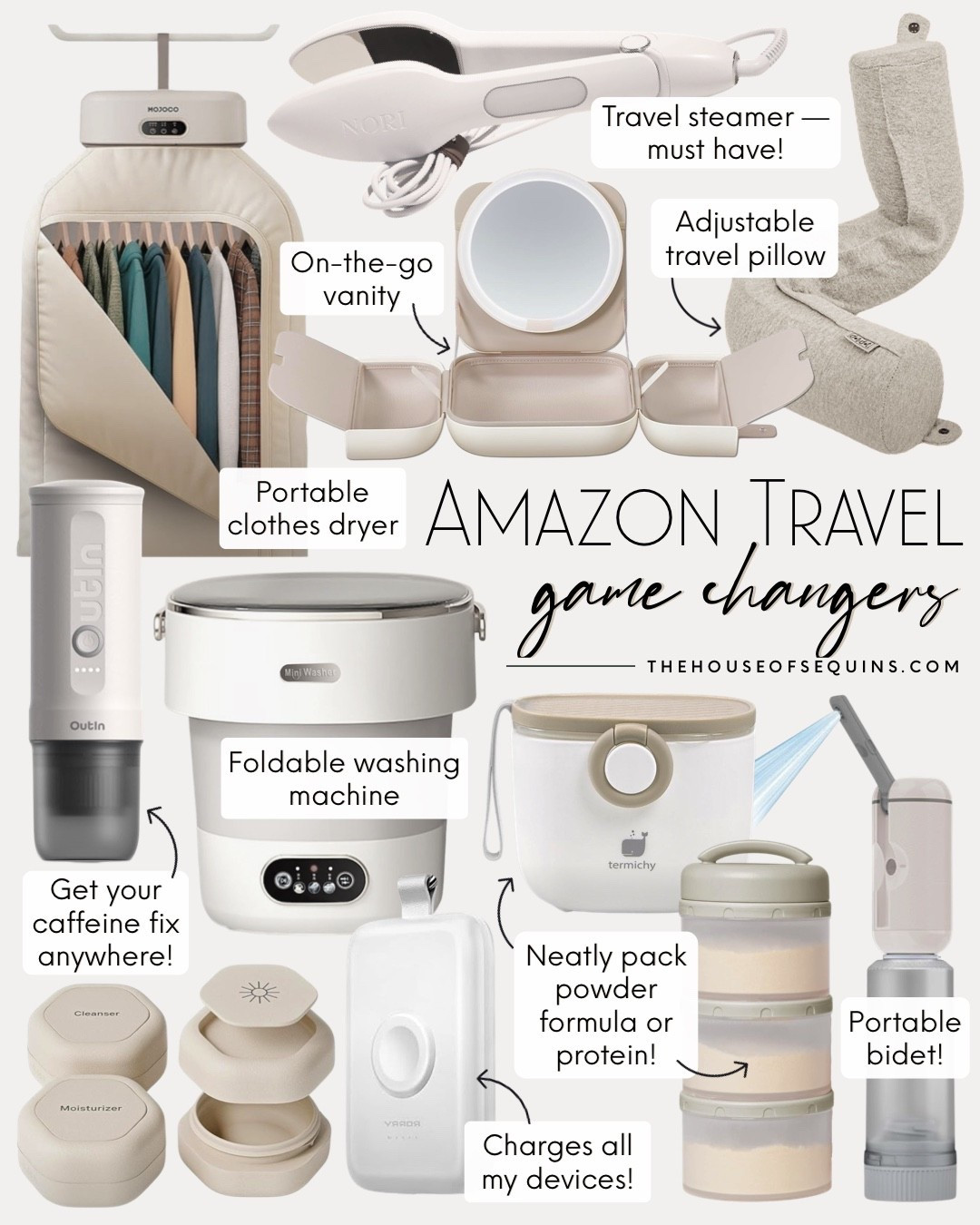 Shop Amazon travel essentials! Little luxury travel conveniences, dorm essentials, small space living, apartment finds, portable washing marine, travel steamer, portable clothes dryer, travel pillow, magnetic toiletry containers, portable coffee maker, portable vanity makeup case, portable bidet, phone charger power bank, baby protein powder travel case and formula travel container

#LTKFindsUnder50 #LTKFindsUnder100 #LTKTravel