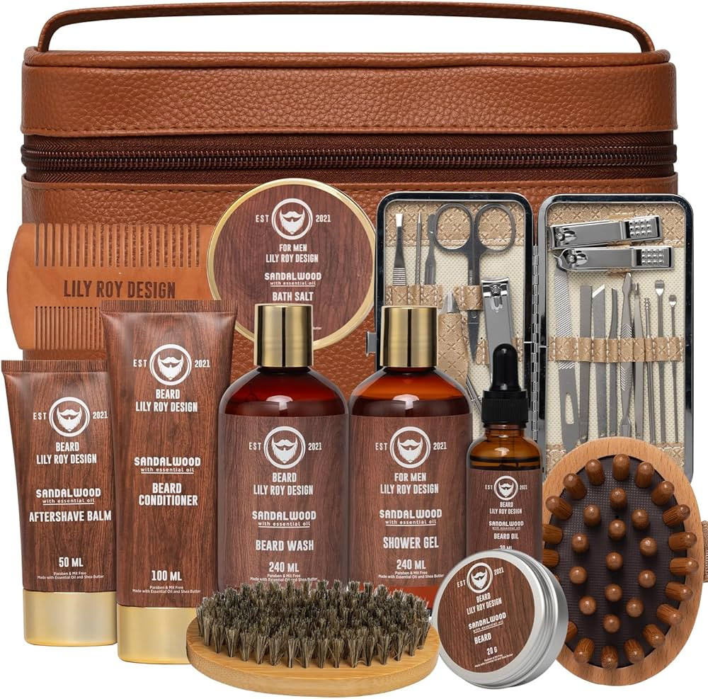 Father's Day Spa Gift Set for Men - Luxury 30-Piece Sandalwood Bath & Beard Gift Set for Men, Bat... | Amazon (US)