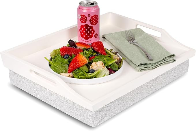 ROSSIE HOME Wood Bed Tray Lap Desk with Detachable Cushion, Serving Tray - Soft White - Fits up t... | Amazon (US)