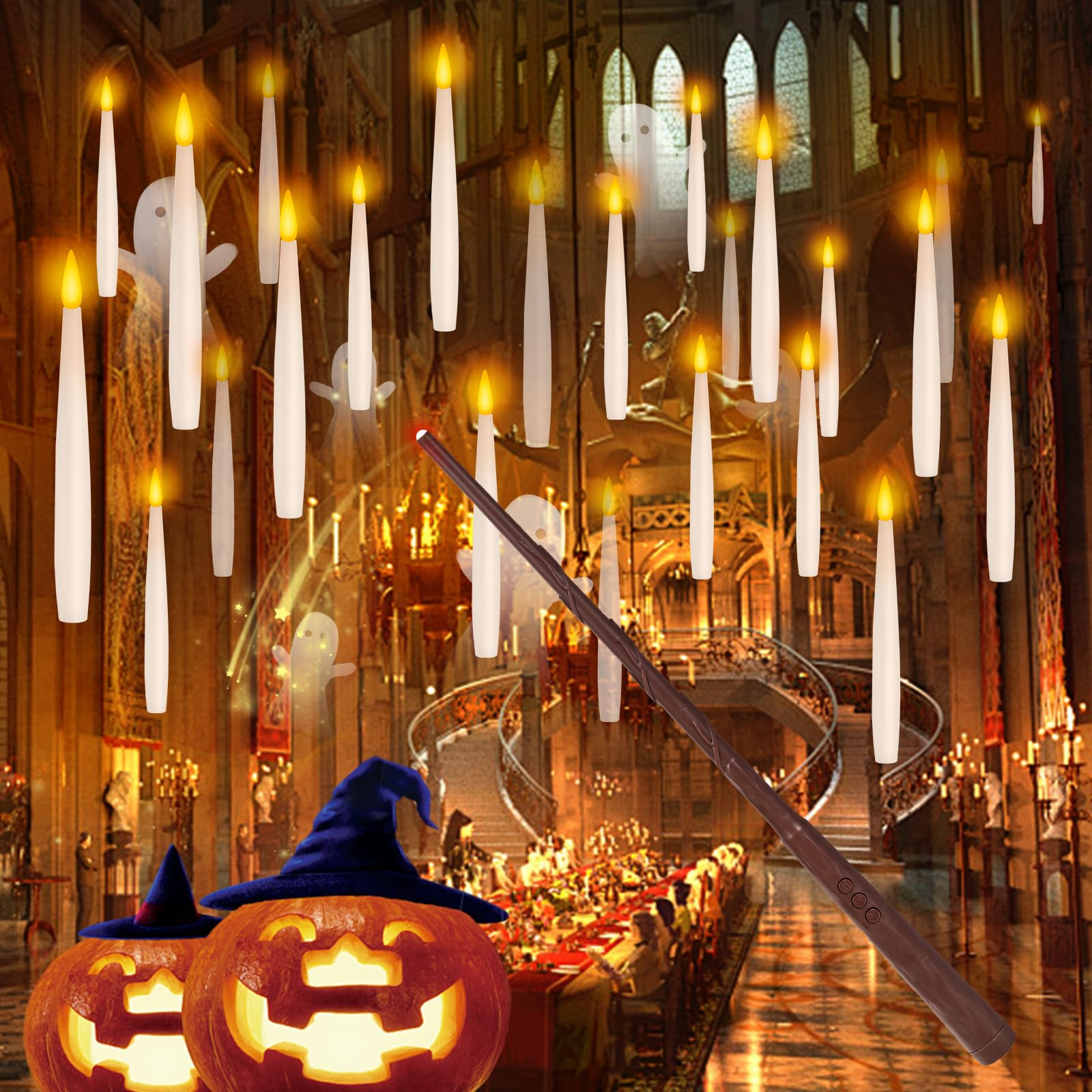 NURADA Floating Candles with Wand Remote Timer - 24 Pcs Magic LED Hanging Flameless Taper Candles... | Amazon (US)