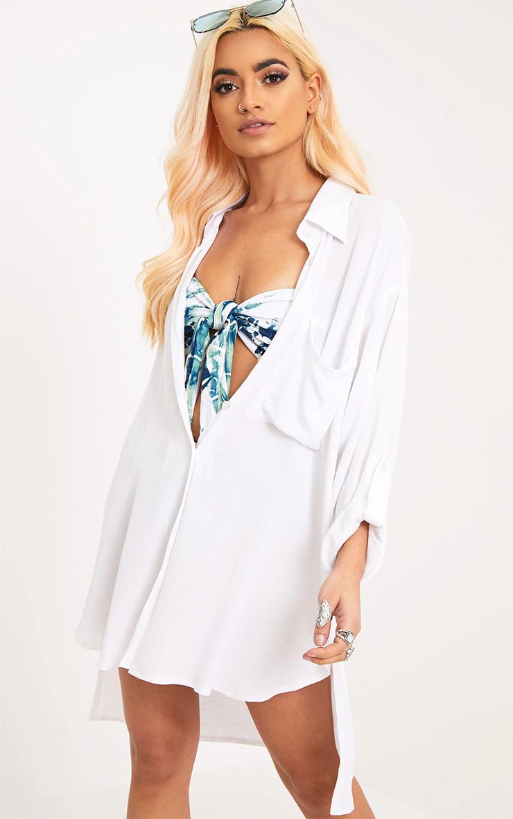 Dorsey White Beachwear Shirt | PrettyLittleThing US