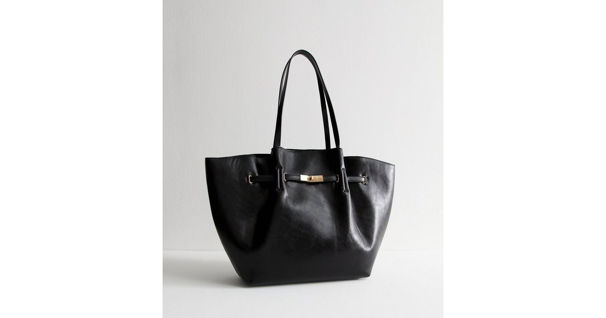 Black Grained Faux Leather Large Tote Bag | New Look | New Look (UK)