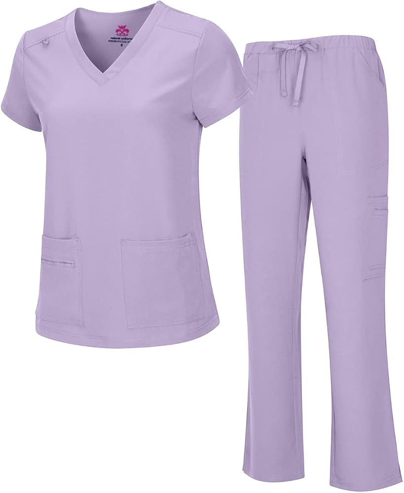 Natural Uniforms Women's Cool Stretch V-Neck Top and Cargo Pant Scrub Set with Regular and Petite... | Amazon (US)