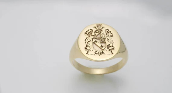 Gold Family Crest Signet Ring, Family Rings, Gold Signet Ring, Coat of Arms Ring, Family Crest Ri... | Etsy (US)